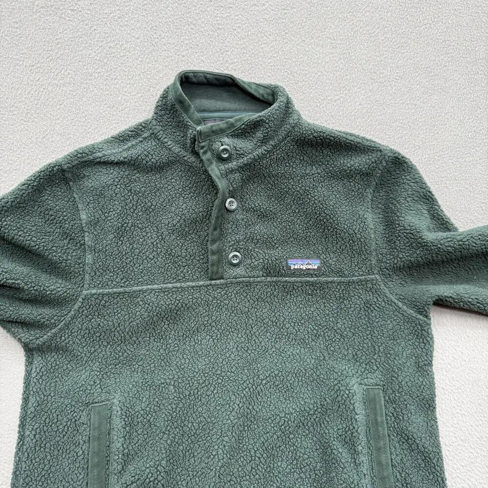 Patagonia Fleece Sweatshirt Mens‎ Small Green Snap Pullover Pockets Outdoor